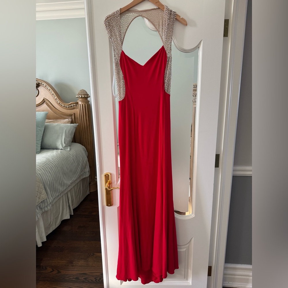 Chic Red Backless Dress with Silver Details